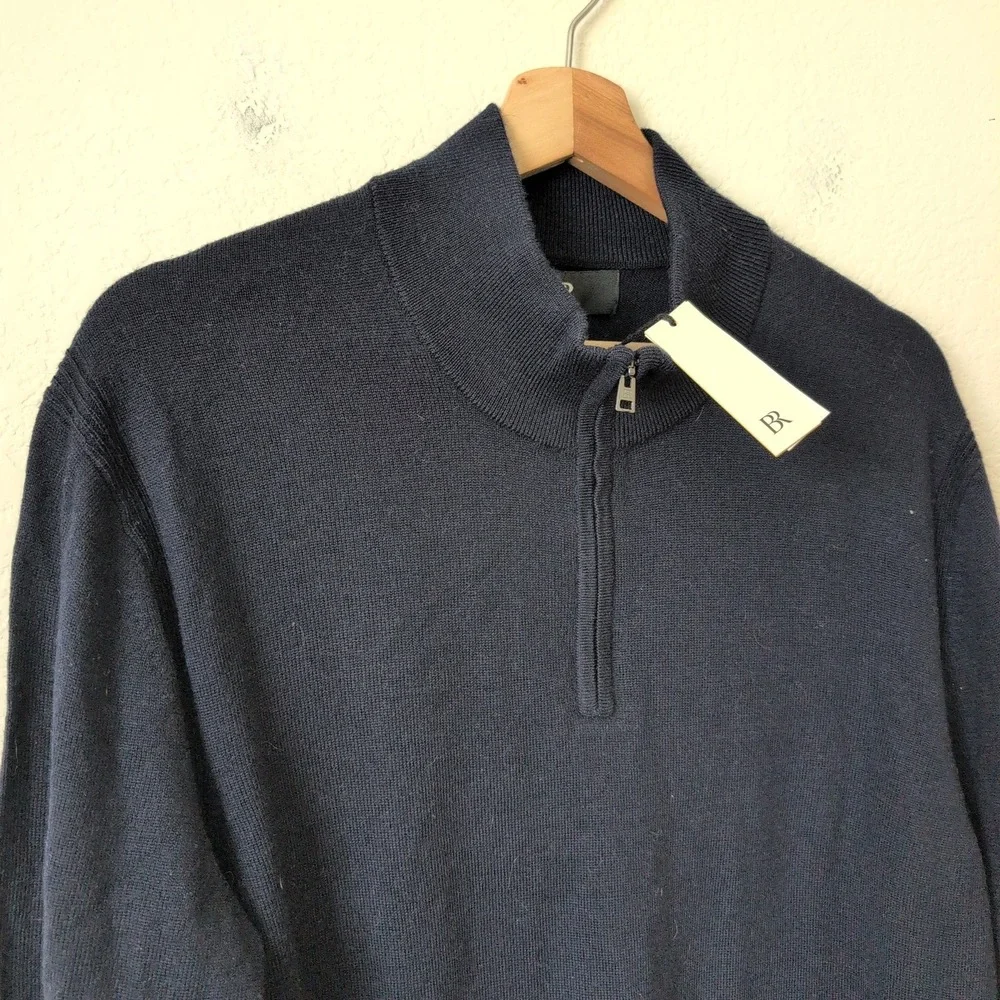 Banana Republic Mens Navy Blue 100% Fine Merino Wool Quarter Zip Sweater XL